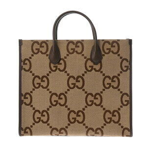 Gucci Jumbo GG Beige Brown Canvas Leather Tote Bag